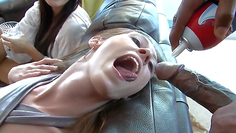 Three blonde teens making an interracial threesome