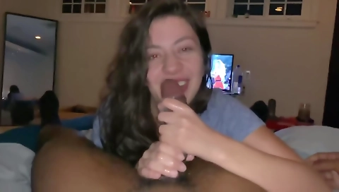 Step sister with big boobies sucks my big black cock