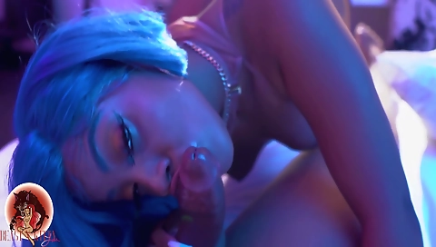 Ebony pornstar has a nice round ass and a good blowjob