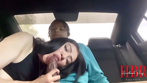 Big ass latina rides a deepthroat cock in the backseat