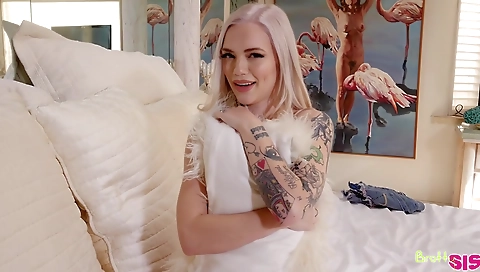 Blonde and tattooed sister are receiving a cock in the throes