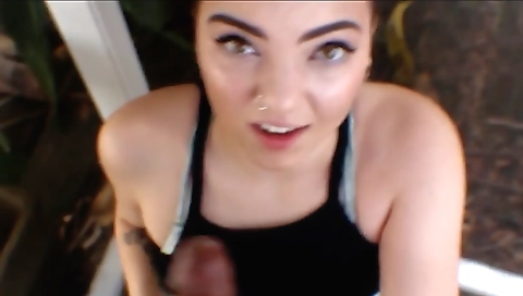 Big ass and large boobs ebony is doing a handjob in the pool