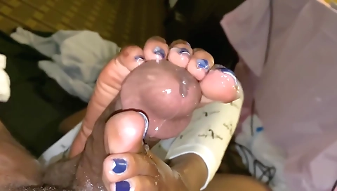 Footjob made by a big cocked man for a blonde hot girl 19+