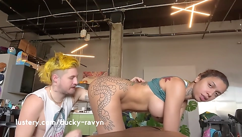 Ebony and brownie with tattooed pussy fucked by a man