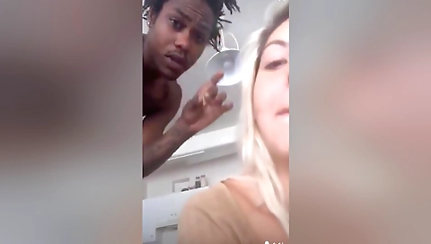 Beautiful blonde girl with tattoos getting fucked in tight shorts