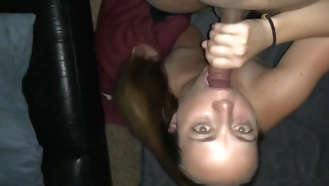 Blonde milf takes his deepthroat and moans as he rides her