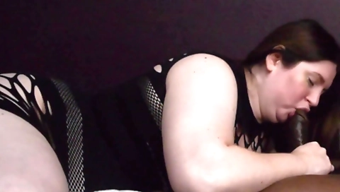 Brunette is going to give her big cock a deepthroat and handjob