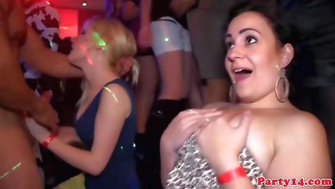 Blonde redhead with big natural tits sucking on a cock