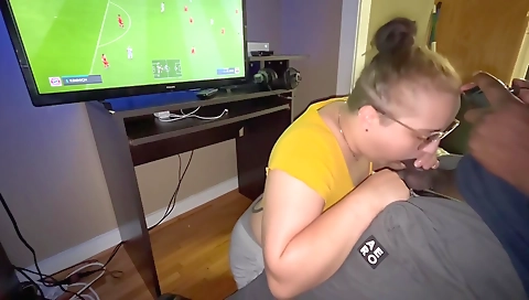 Brunette is playing the game football in amateur hd video