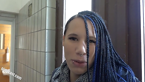 Blonde teen with small tits gets it on with a black man