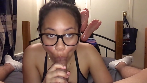 Ebony chick gets her feet fucked in a foot fetish vid