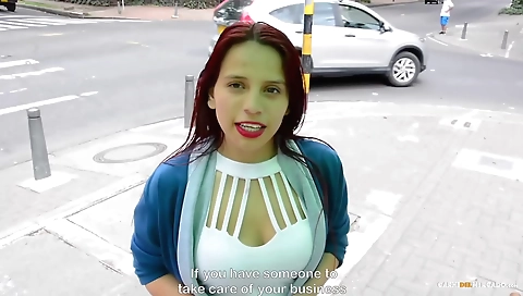 Red haired brunette with big booty fucks a big dick