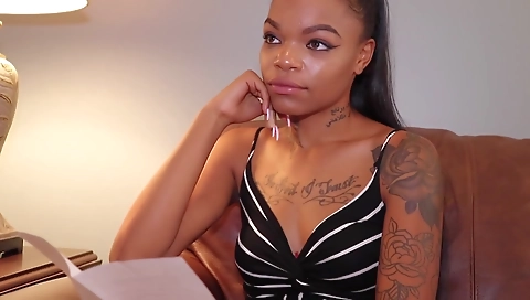 Brunette ebony gets fucked in the bathroom in her black lingerie