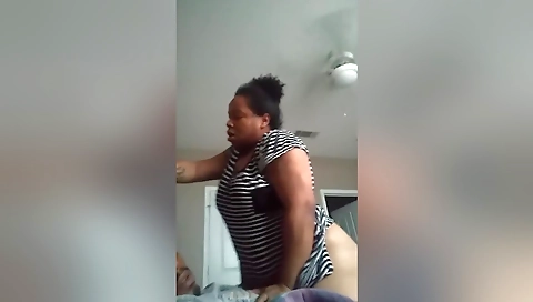 Ebony woman with big cock rides BBW and fucks her pussy