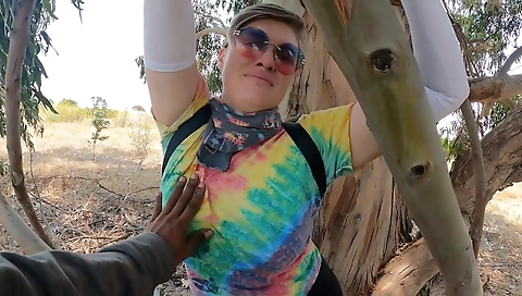 Outdoor video with a tattooed chick with huge tits