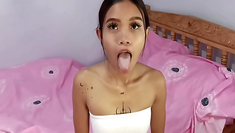 Skinny asian babe with a tattooed cunt gets fucked