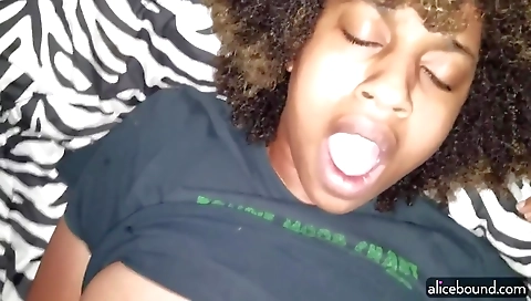 A blonde teen with a hairy body is in the woods with a man