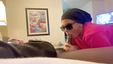 Amateur milf shows her hairy pussy and her thick cock