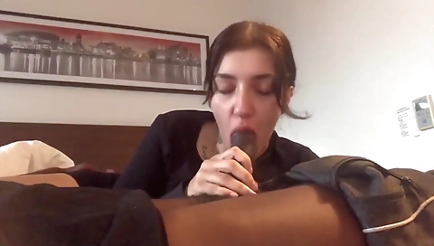 Big tits brunette milf with a large booty gets her throat clogged