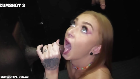 Amateur blonde gets her face covered in cum from deepthroat